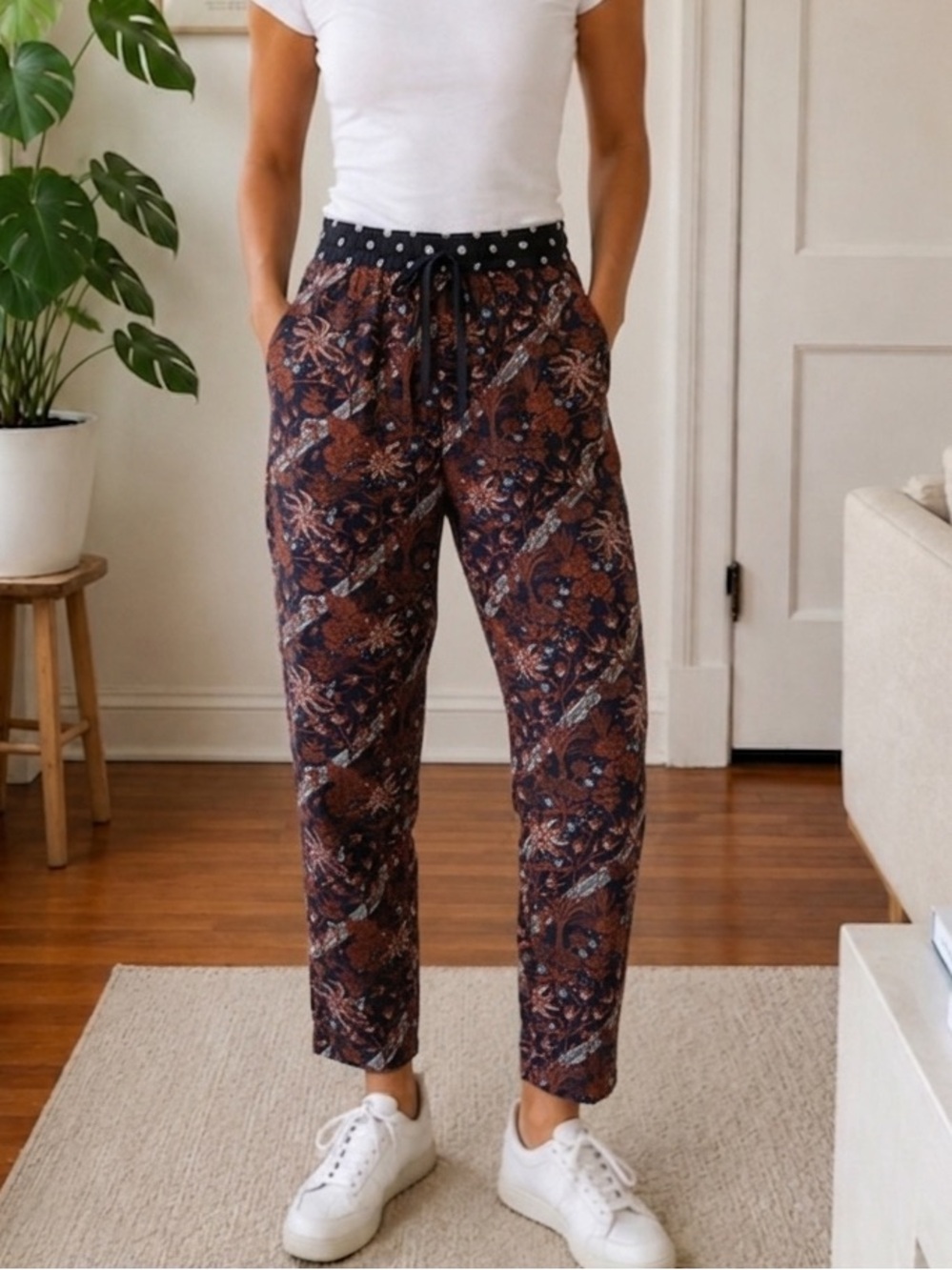 Maison Scotch & Soda Printed Tapered Paperbag Jogger Pants Blue Rust Small Boho